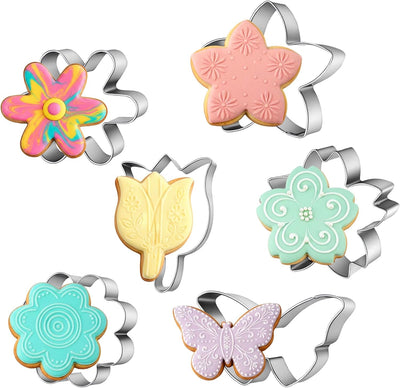 6 Pzas Cortadores Flores Acero Inox Mariposa Tulipán