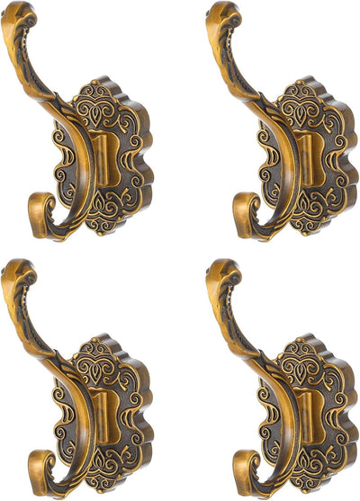 4 Ganchos Latón Vintage Dorado para Toallas Baño Entrada