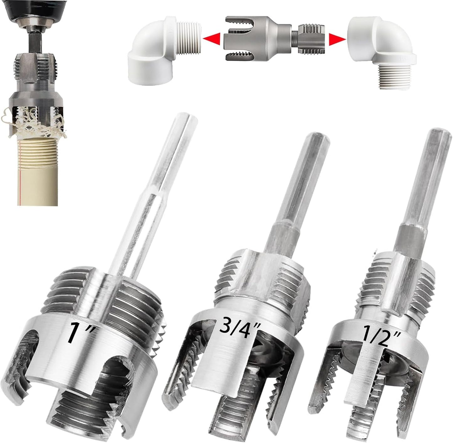 Juego de hilador tubos PVC 1/2in 3/4in 1in comp drill