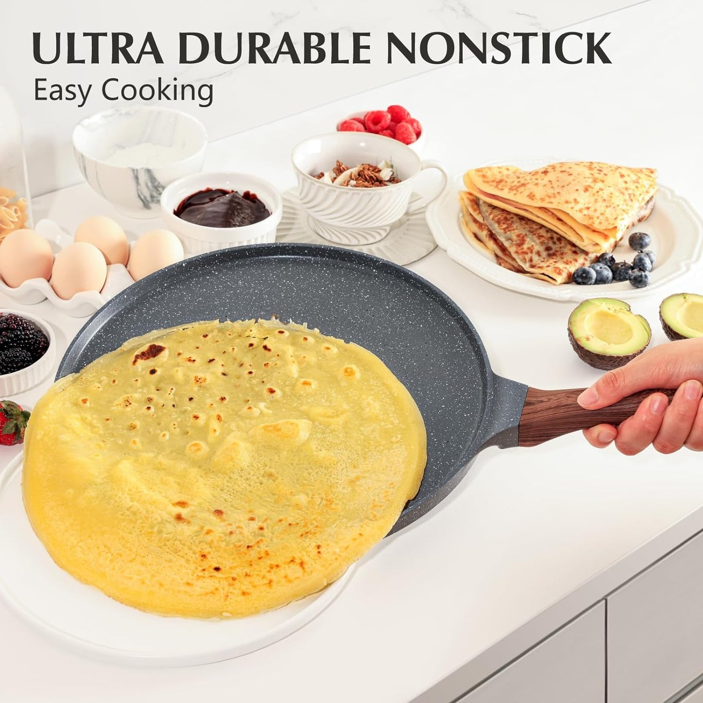 Sartén antiadherente granito suizo 10pulg para crepé set 2