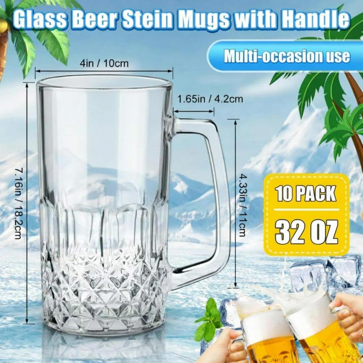 Tazas Vidrio Asas Regalo Oktoberfest 32oz Paquete 10