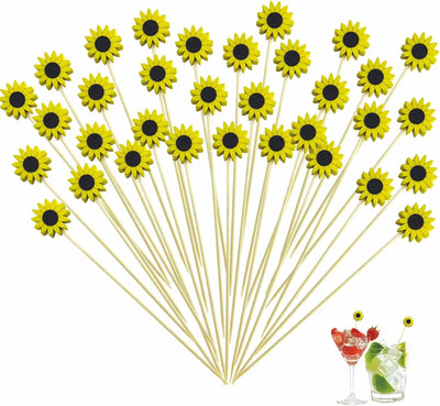 Palillos de cóctel de flores de sol 4.7 pulgadas para bebidas y fiestas
