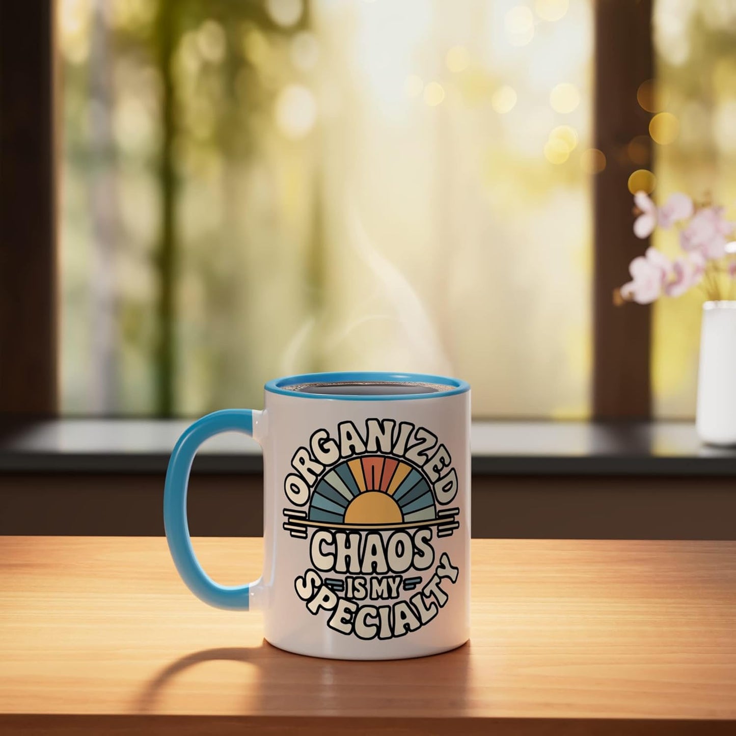 Taza de cerámica Organized Chaos Is My Specialty Messy Focus azul/blanco