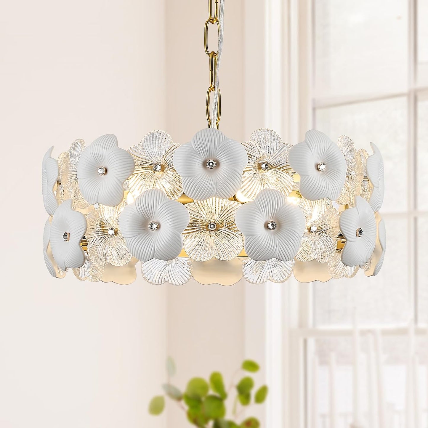 Candelabro Cristal Elegante con Flores 14pulg
