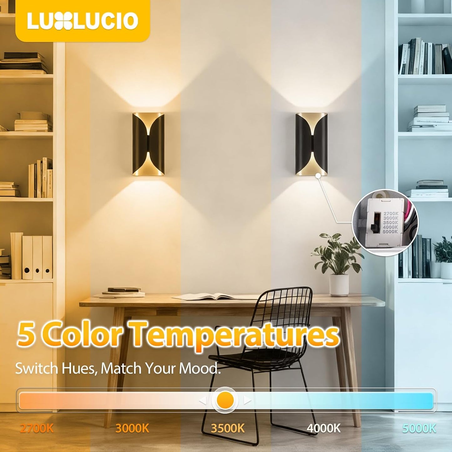 2 Apliques LED Aluminio Negro Dorado IP65 12W
