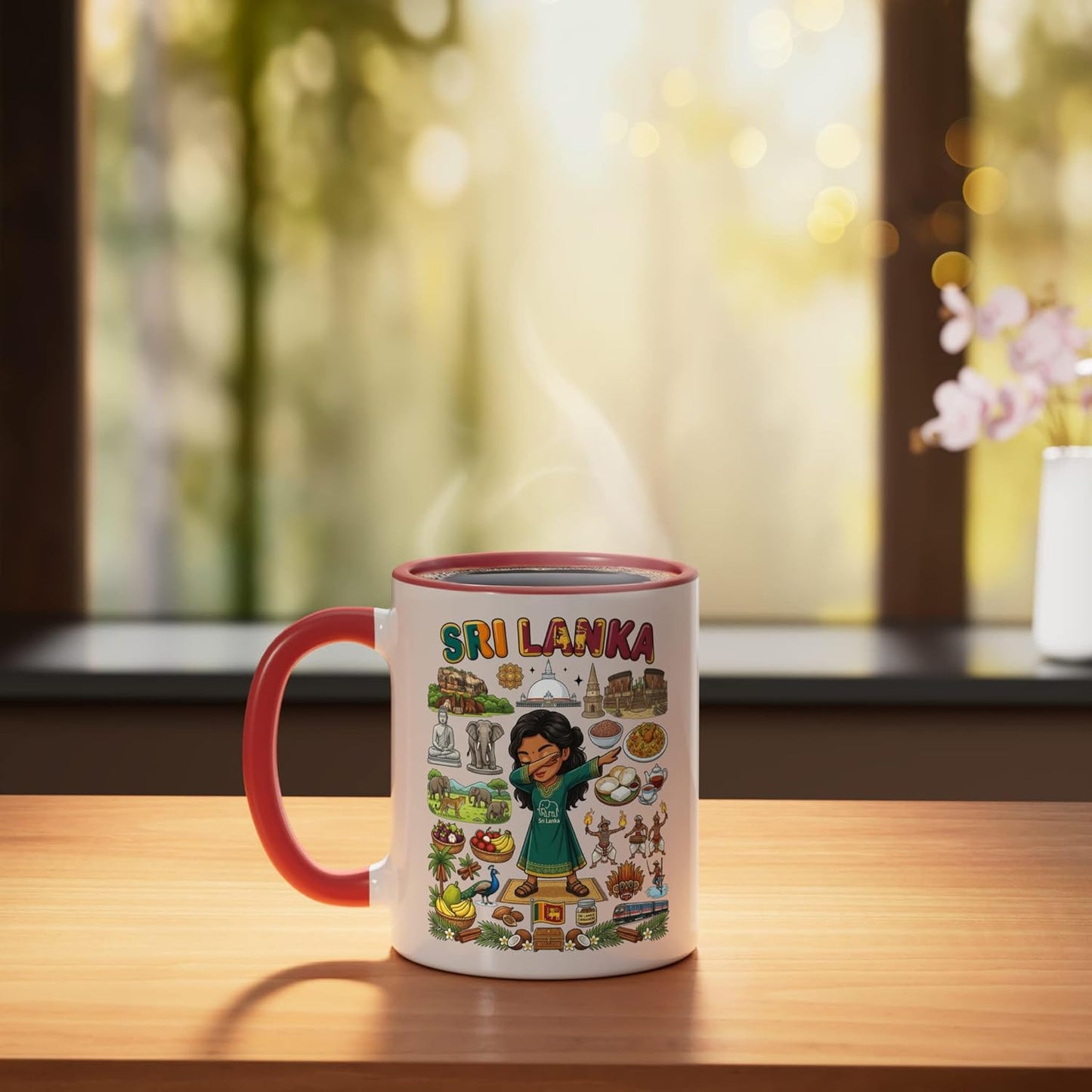 Taza cerámica Kottu con motivos de Sri Lanka y elefante