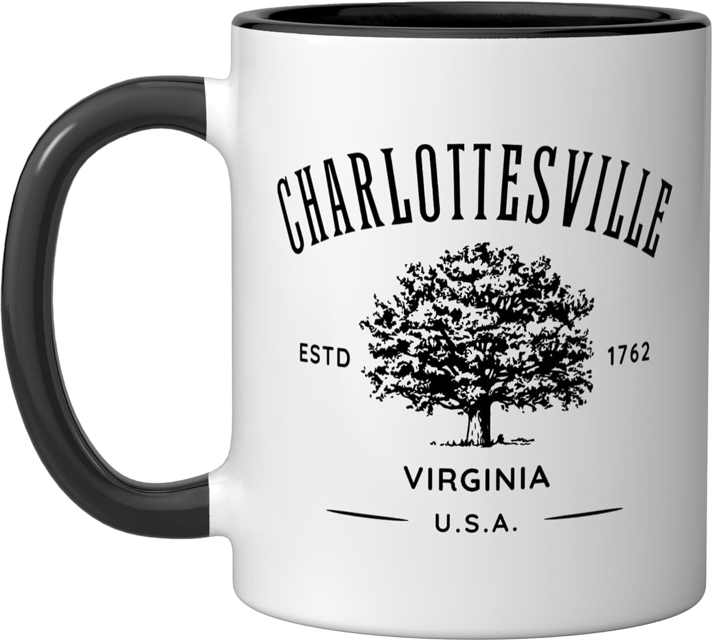 Taza cerámica estilo vintage Charlottesville Virginia negro/blanco