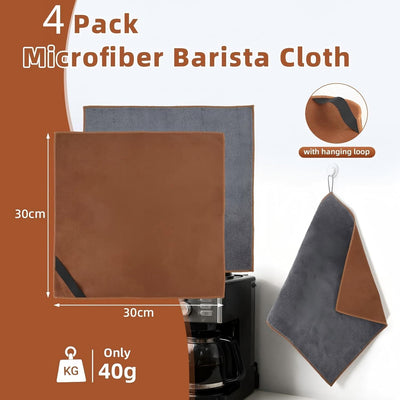 Set 4 Paños Microfibra Doble Cara Barista para Limpiar Máquina Café