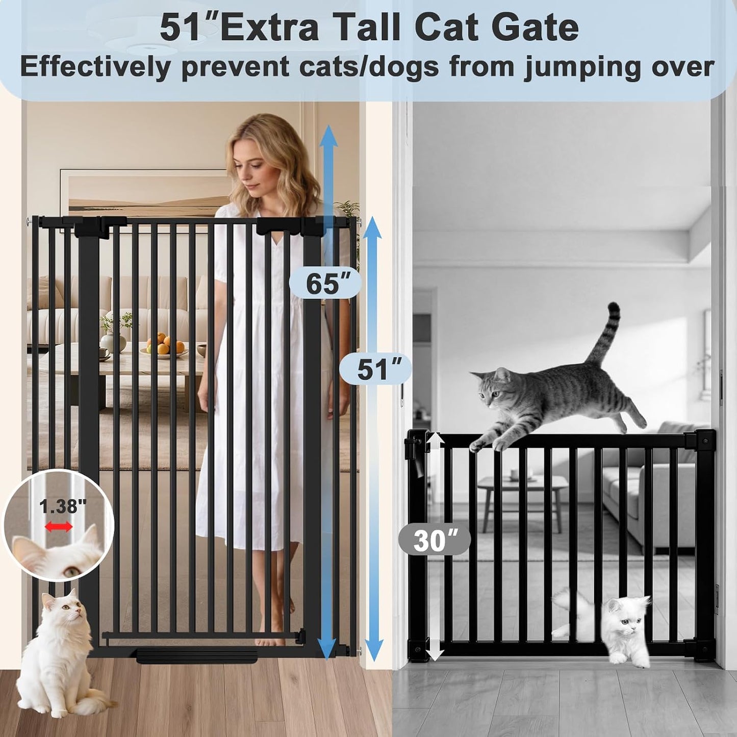 Puerta extra alta para gatos 51pulg 30-62.5pulg ancho sin perforar