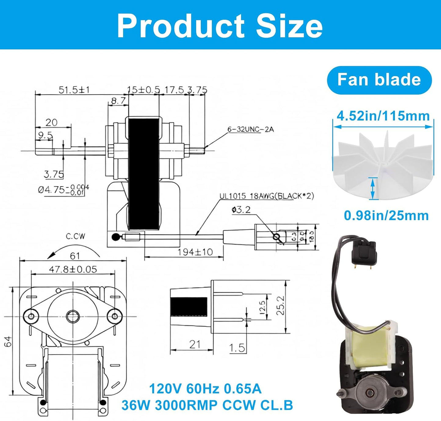 Motor ventilador baño comp Nutone Broan 50CFM 120V
