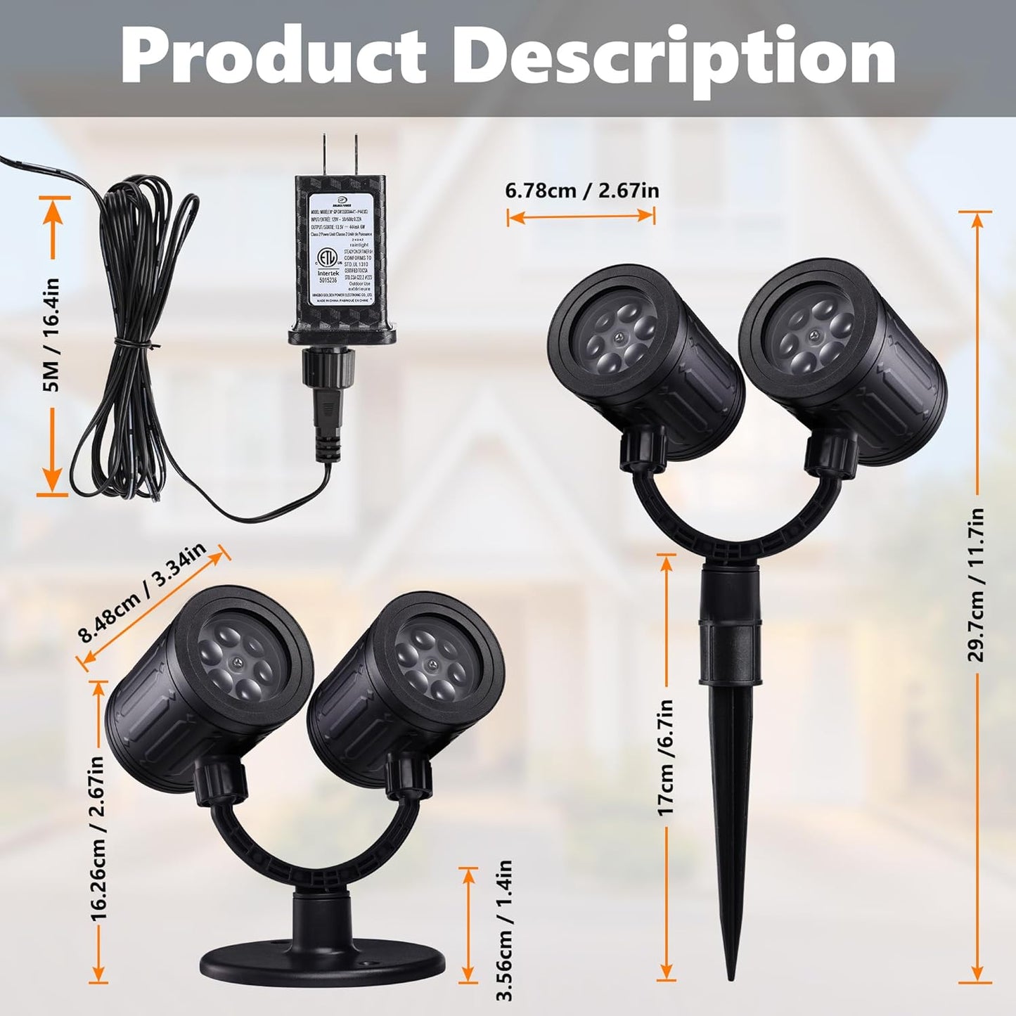 Proyector LED doble cabezal para piscina y exterior