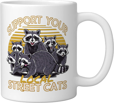 Taza cerámica vintage raccoon para apoyar gatos callejeros blancos