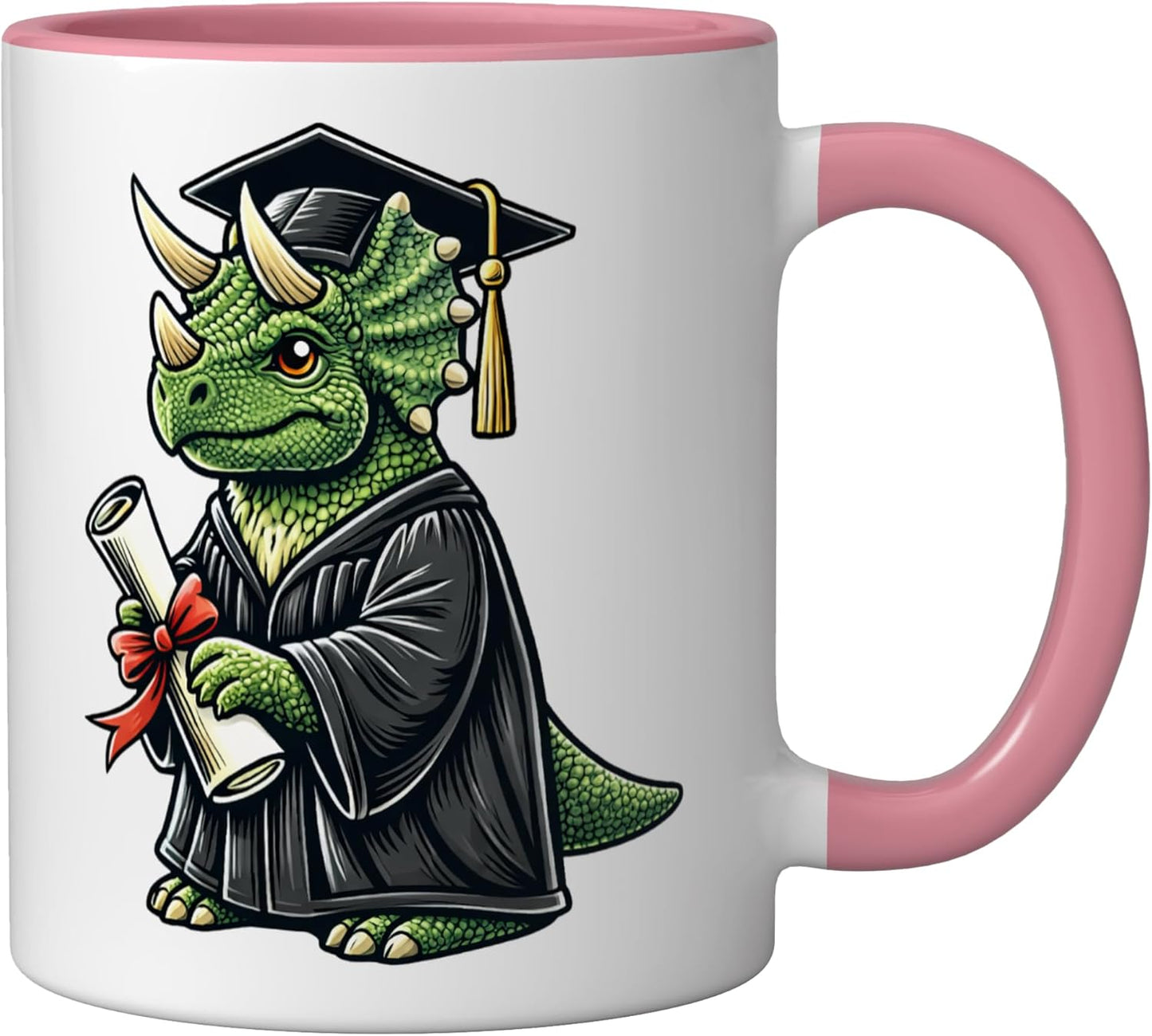 Taza Cerámica Dinosaurio Triceratops Rosa/Blanca