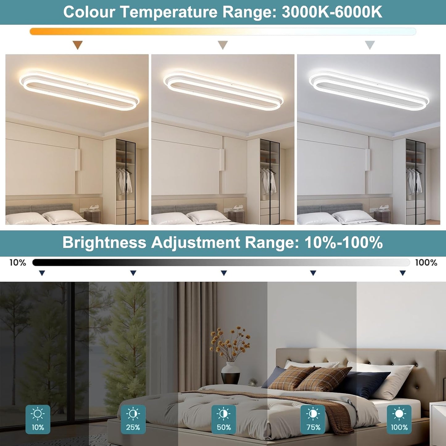 Lámpara techo LED lineal 31.5pulg control remoto cocina sala