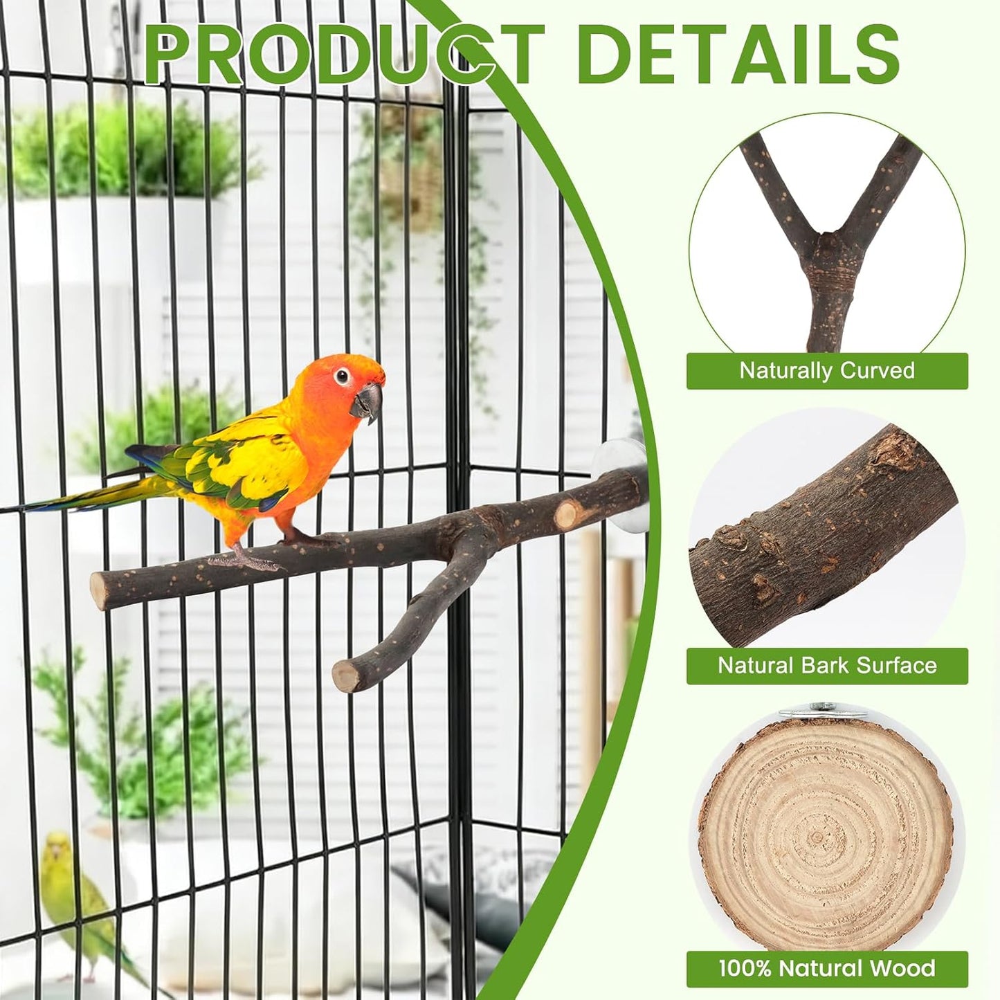 8 Perchas Madera Natural para Pájaros Juguete Masticar