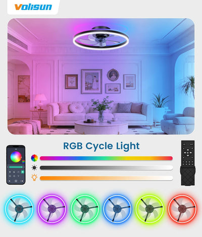 Ventilador techo RGB 20pulg LED regulable 3000-6500K sin aspas