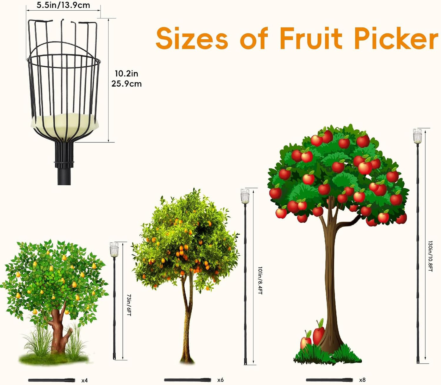 Herramienta recogedor frutas 9.6ft canasta ajustable
