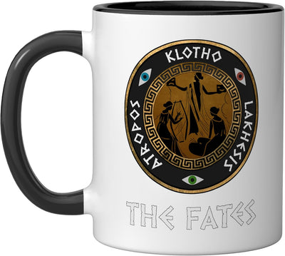 Taza de cerámica The Fates con diseño de hijas de Zeus en negro y blanco
