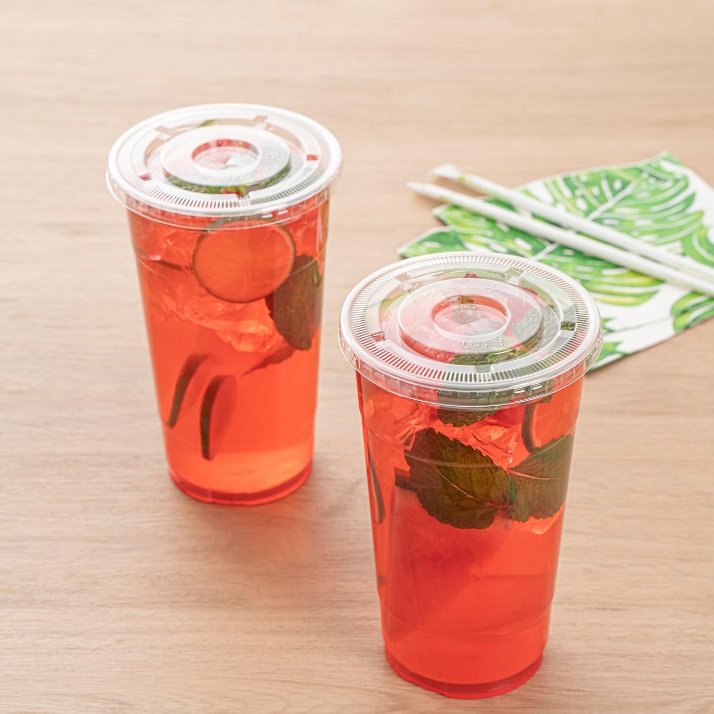 Tapas plástico para vaso 32oz con ranura popote 4.25x4.25