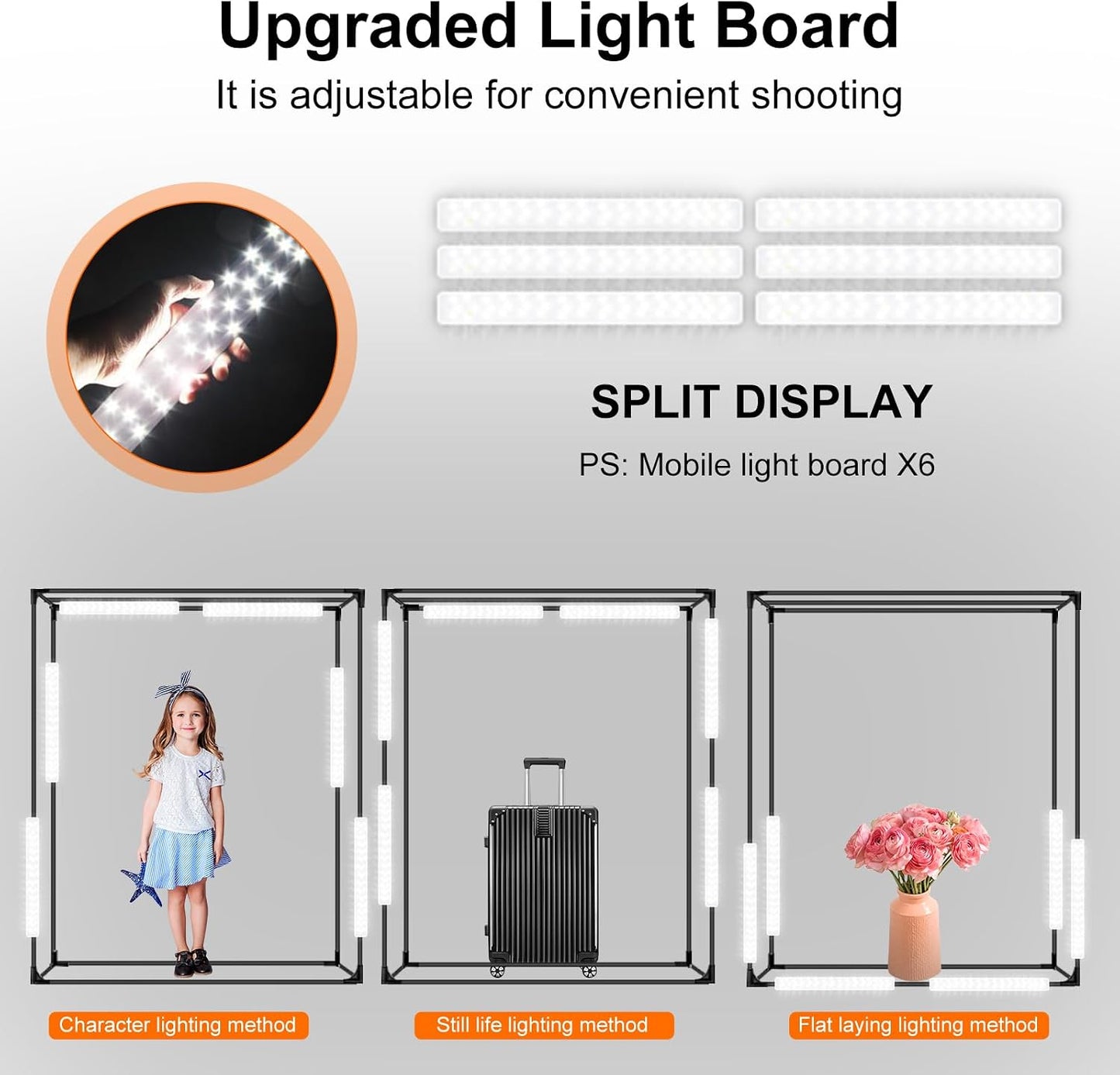 Caja luz estudio 48x56pulg 6 paneles LED con fondos