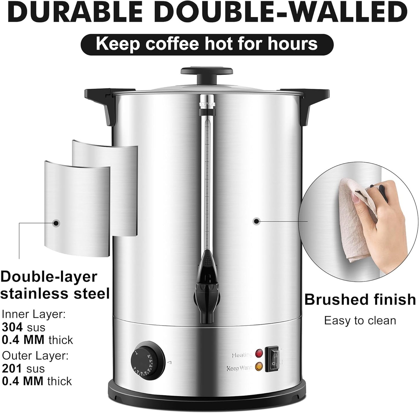 Urna Café Comercial 100 Tazas Acero Inox Doble Pared