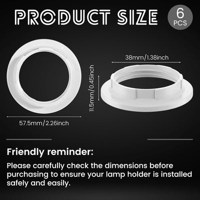 6 Pzas Anillos Adaptador Lámpara Plástico para E26/E27 1-1/2pulg