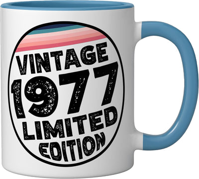 Taza cerámica vintage Limited Edition 1977 azul/blanco