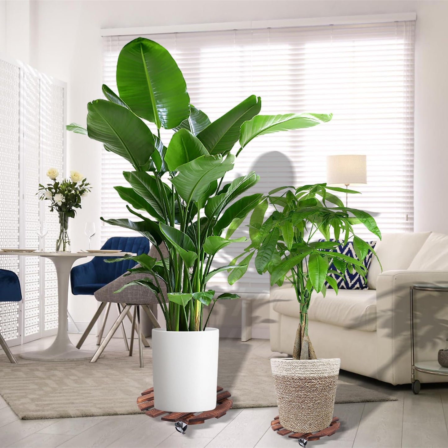 2 Soportes Plantas 12pulg Ruedas 220LB Carrito Madera