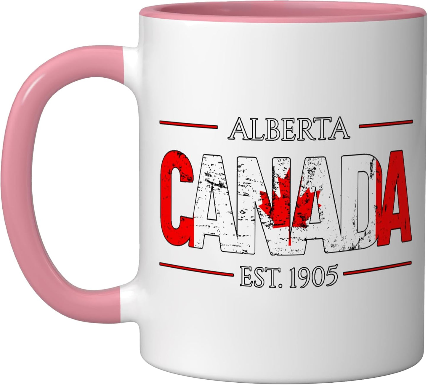 Taza cerámica Alberta Canadá rosa/blanca