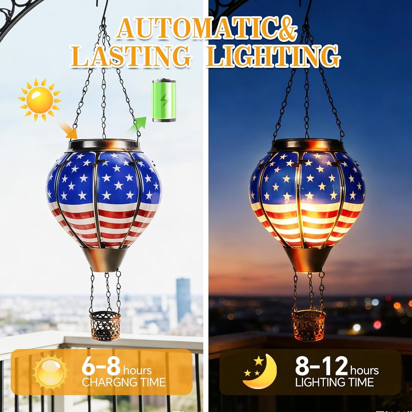 Farol solar colgante bandera USA decoración jardín patio