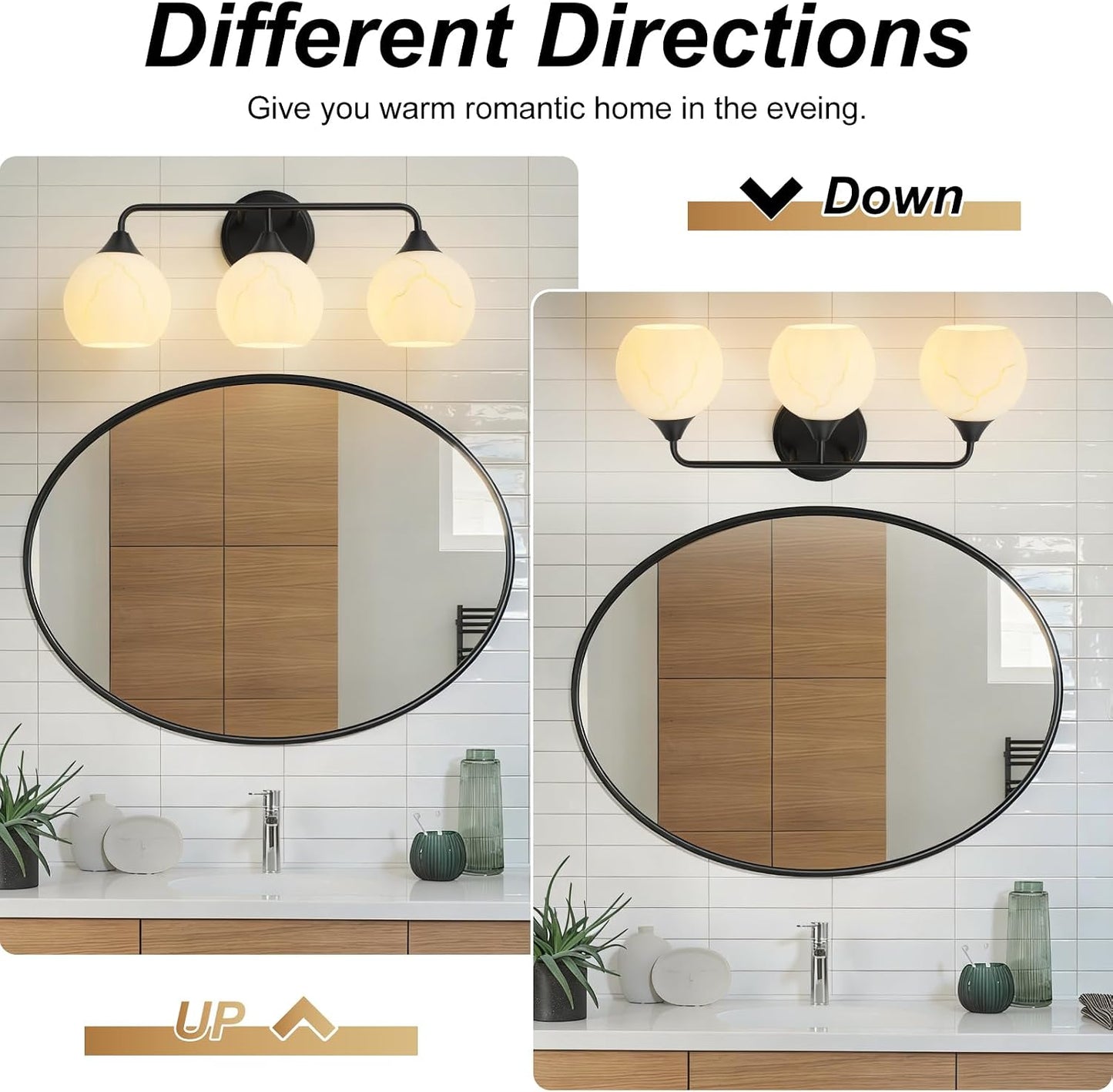 Lámpara tocador 3 luces aplique negro mate vidrio E26