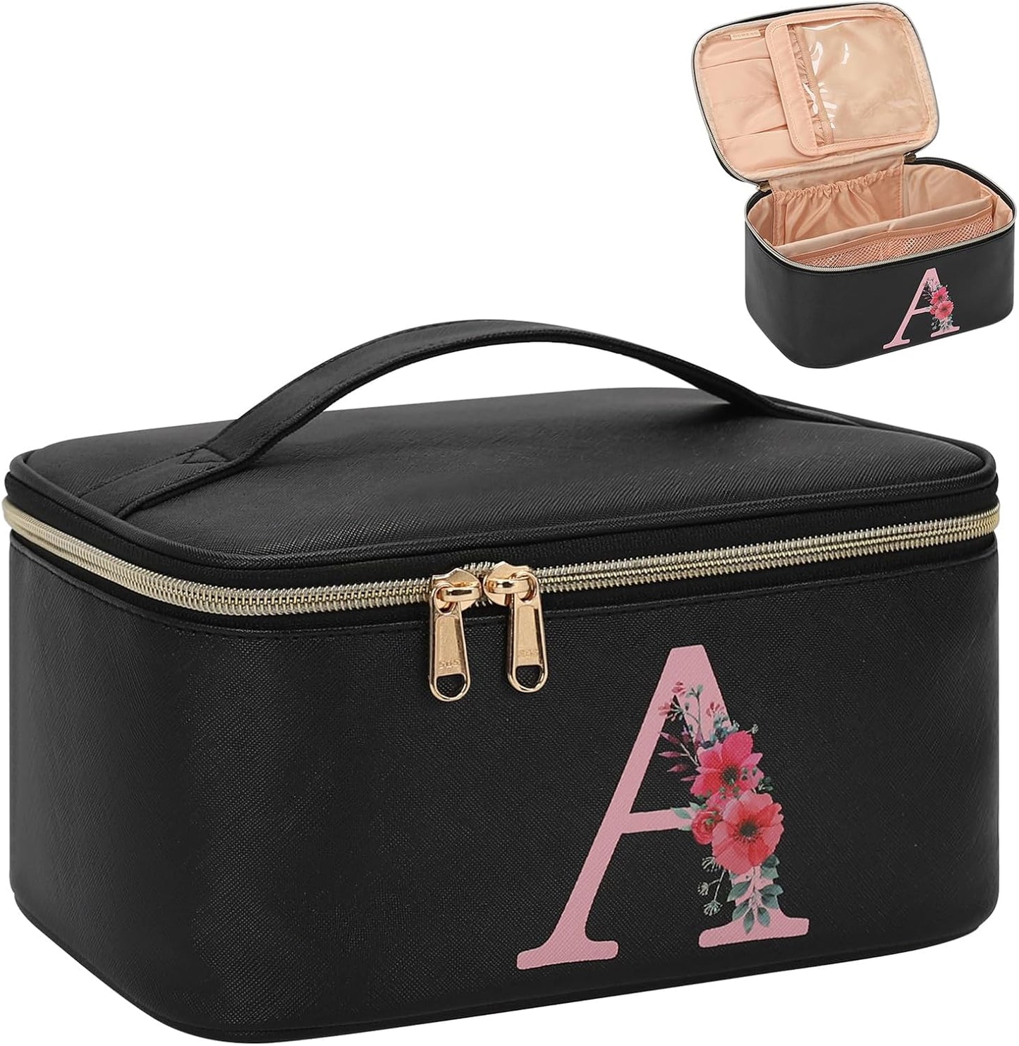 Bolsa maquillaje con monograma soporte cepillos viaje