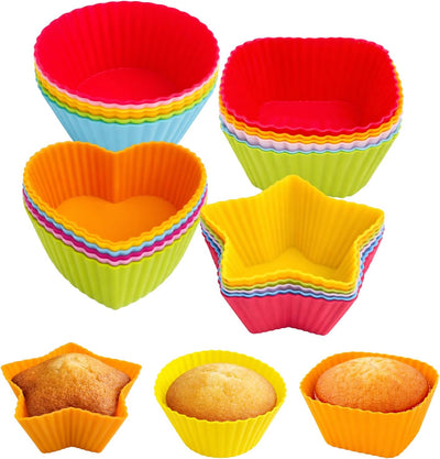 24 unidades de soportes para cupcakes de silicona reutilizables en 4 estilos multicolores