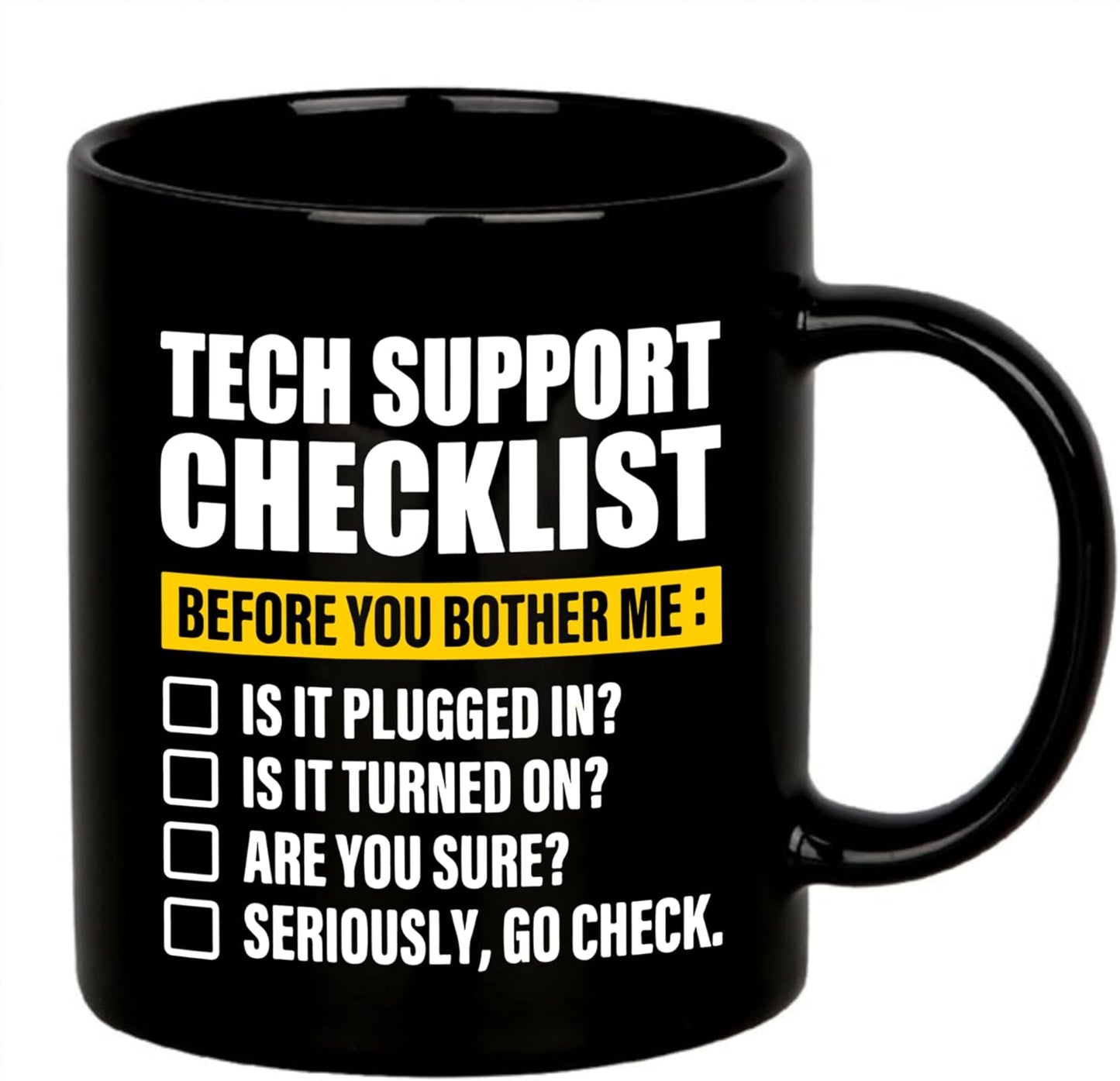 Taza de cerámica Panvola Tech Support Checklist Soporte técnico negro