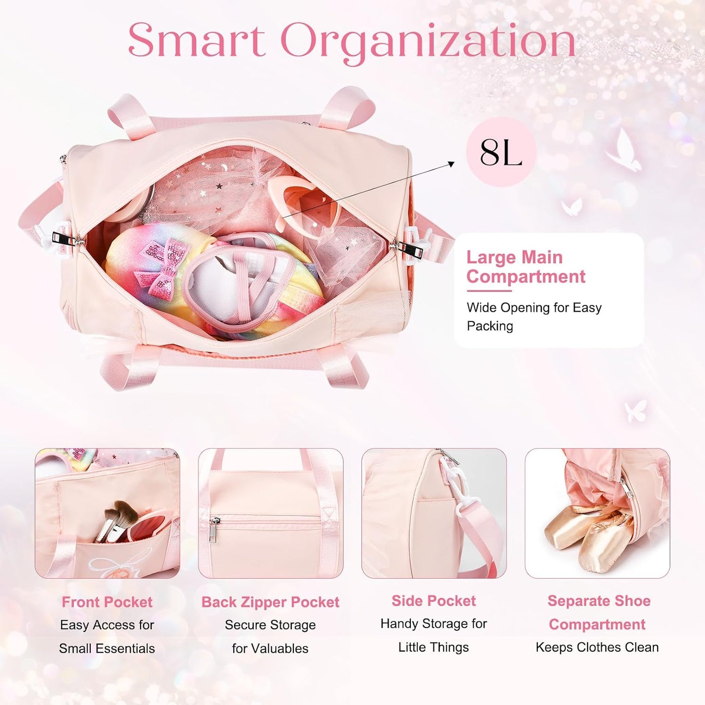 Bolsa baile niña 8L con compartimento zapatos resistente agua