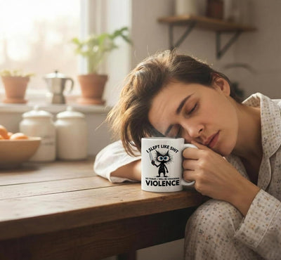 Taza de café con texto en inglés para gatos con humor de oficina