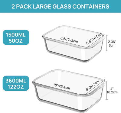 5 Pzas Contenedores Vidrio 22oz con Tapas 122oz 50oz
