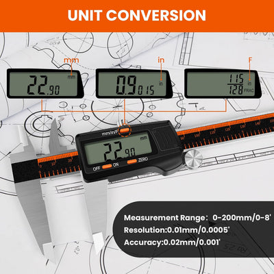 Calibre digital acero inox 0-8pulg pantalla LCD impermeable