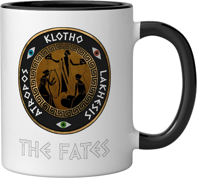 Taza de cerámica The Fates con diseño de hijas de Zeus en negro y blanco