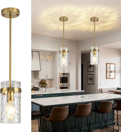 2 Luces Colgantes Vidrio Martillado Isla Cocina Oro