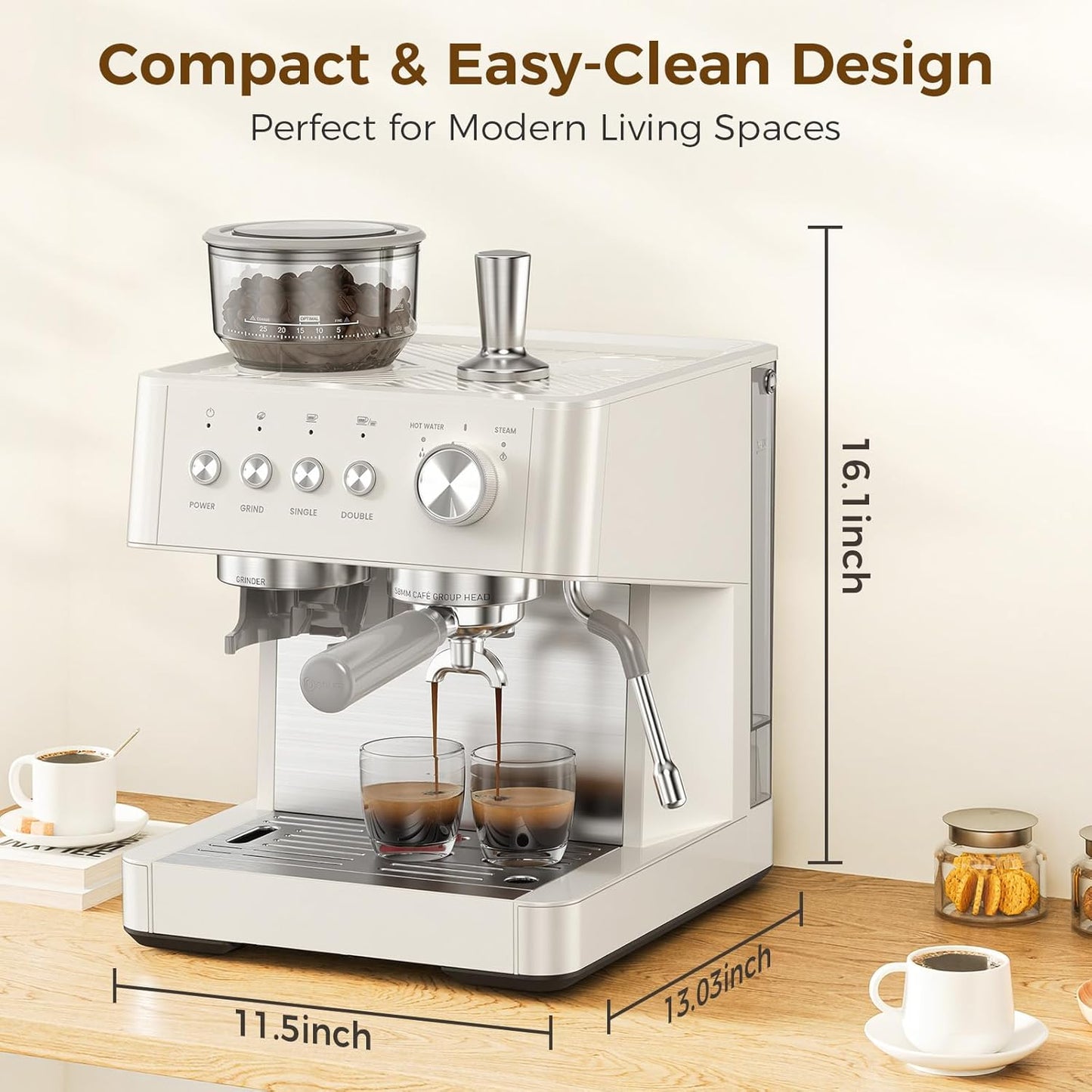 Máquina de café expresso COWSAR 15 bares con molinillo y espumador de leche