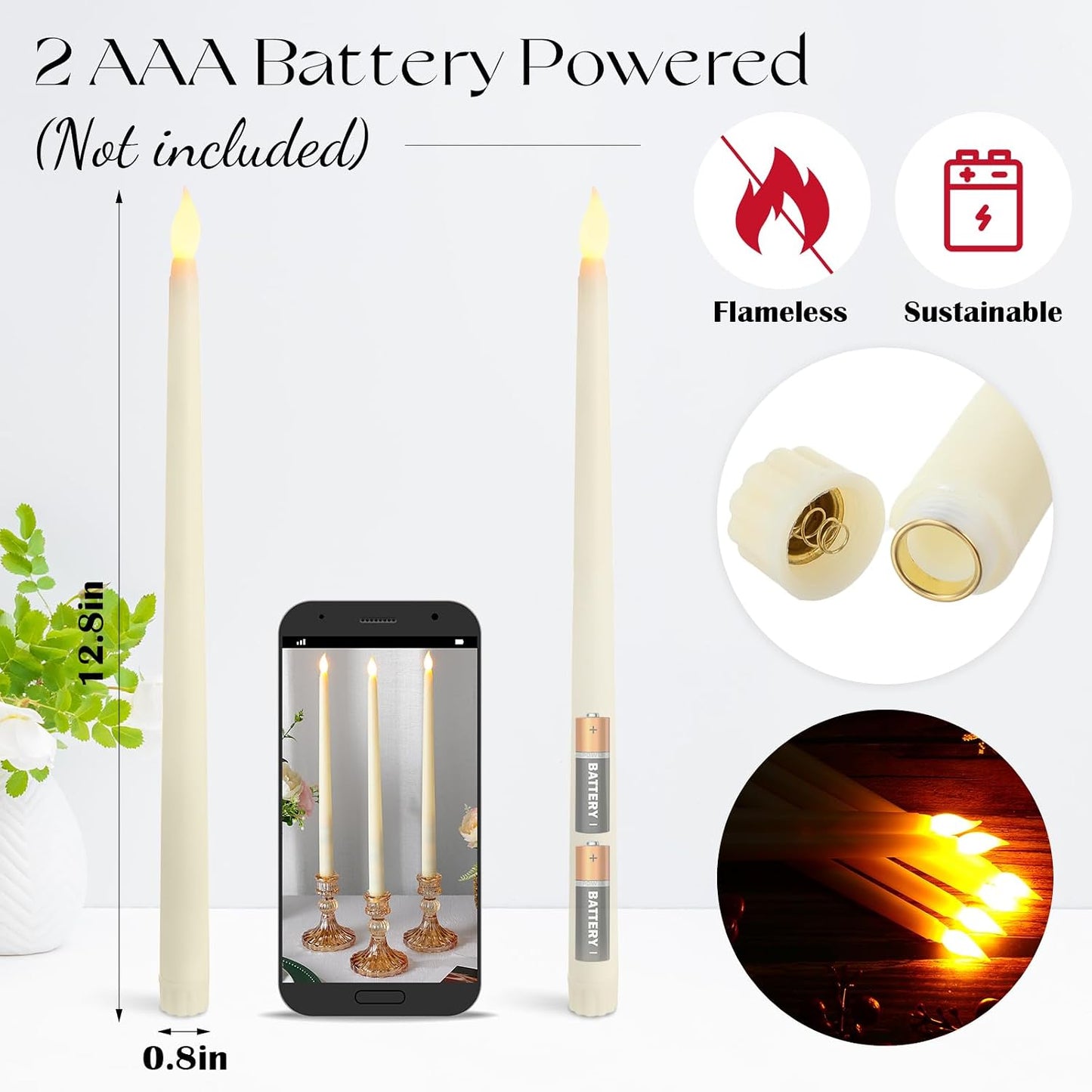 24 Velas LED Marfil Parpadeantes 12.4pulg