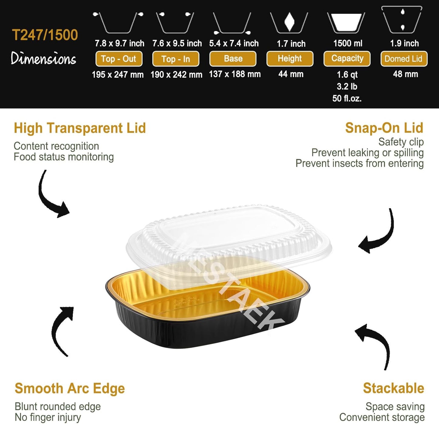 20 Sartenes Ovaladas Aluminio 9x7pulg Con Tapas 50oz Negro