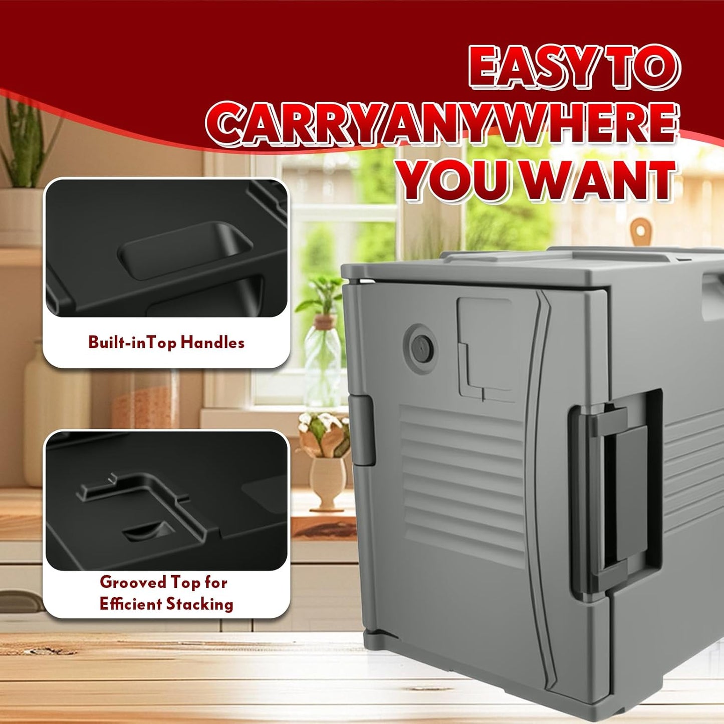 Caja Caliente Aislada 95qt Apilable Capacidad 6 Sartenes