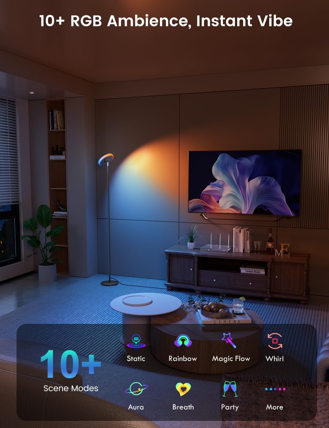 Lámpara pie LED RGB 71pulg control táctil 3700lum