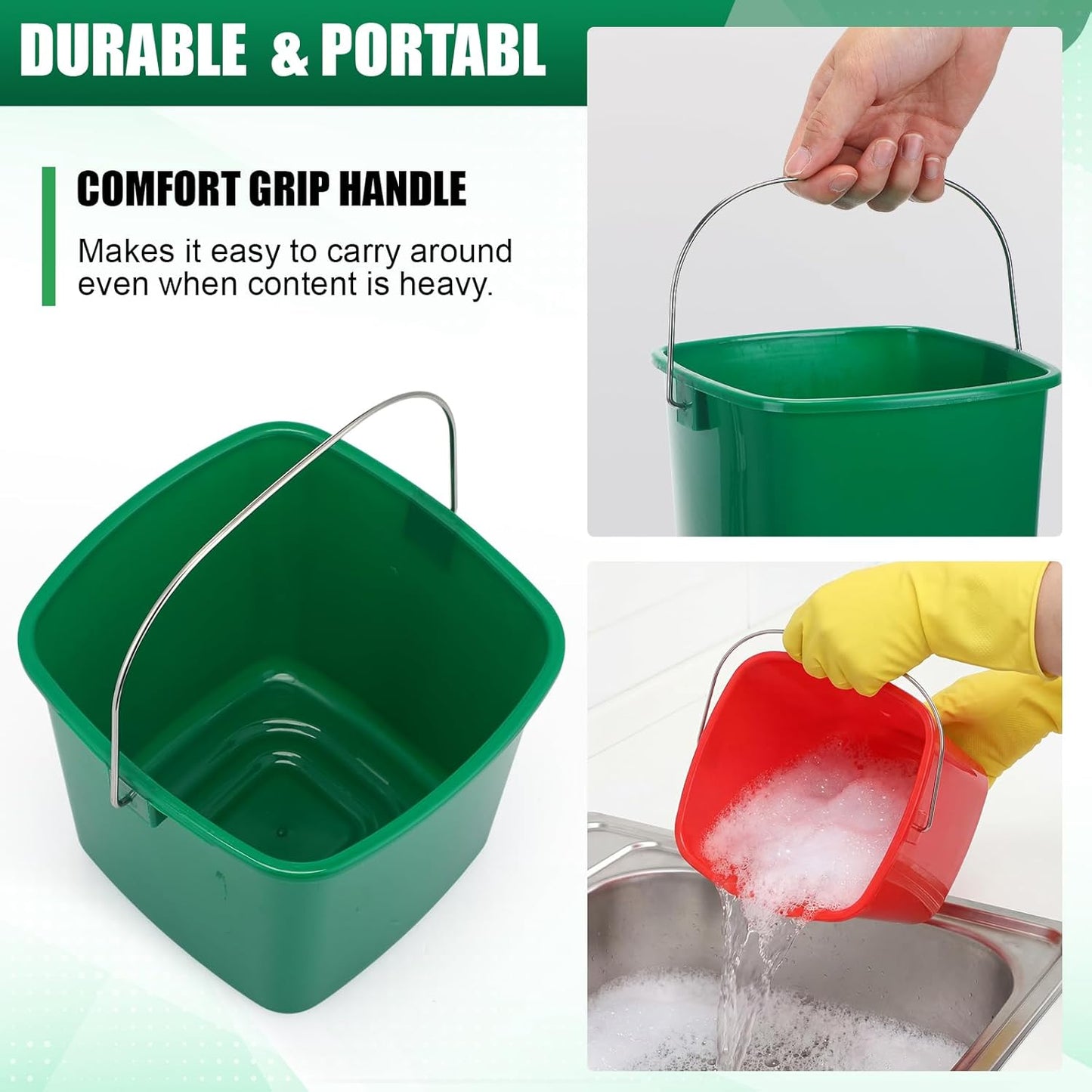 6 Cubos Plástico 3qt con Asas para Limpieza Hogar