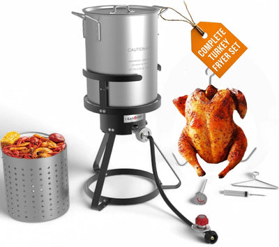 Freidora pavo y hervidor mariscos gas propano 30qt