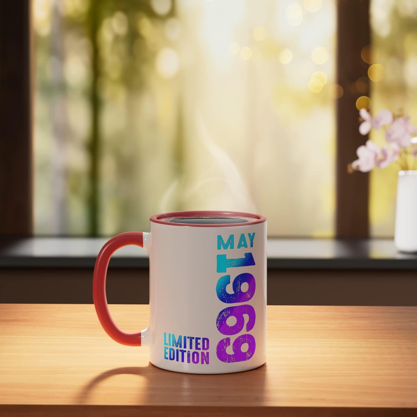 Taza de cerámica vintage 1969 roja/blanca