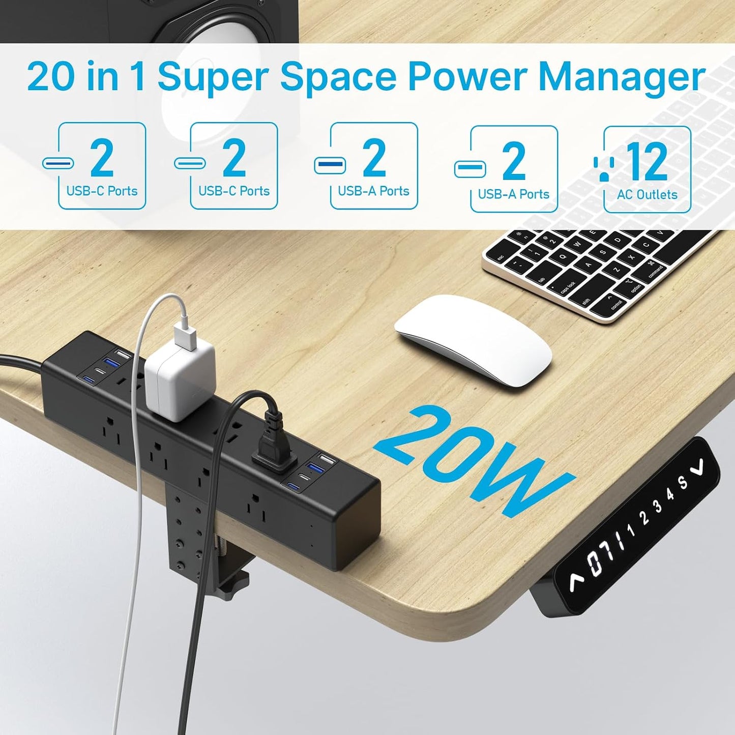 Estación enchufes escritorio USB C 20W 12 tomas proteccion 4800J