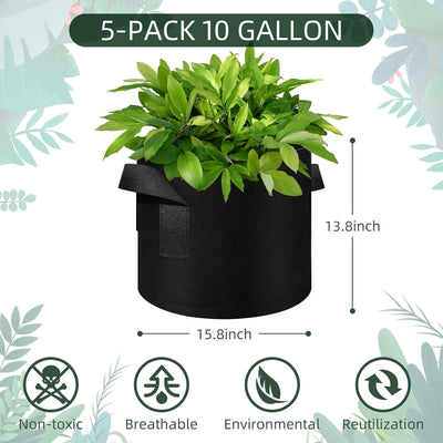 Bolsas cultivo 10gal tela gruesa color negro set 5/10/12/20/30